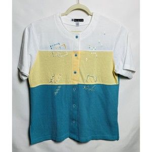 Vintage Blast Women Embroidered Top Short Sleeves Size L